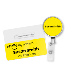 Name Badge & Metal ID Reel - Yellow Hello My Name is...