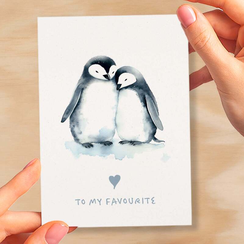Anniversary or Valentine's Card for Her Anniversary Card for Wife Valentines Day Card For Husband Boyfriend or Girlfriend Cute Penguin Card - Large (5x7) / Blank Message