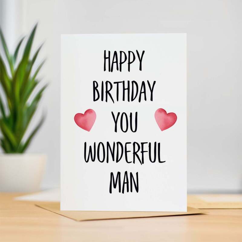 Birthday Card For Husband Card For Friend Card For Him Birthday Card For Boyfriend Birthday Card For Brother or Dad You Wonderful Man - Large (5x7) / Blank Message