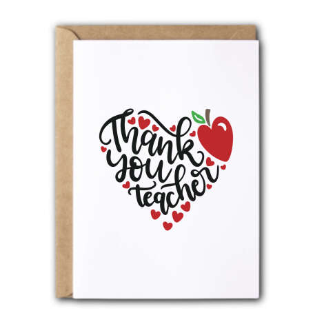 Thank You Teacher Card - Thank You Teacher Apple Heart | Beeyoutiful Gifts