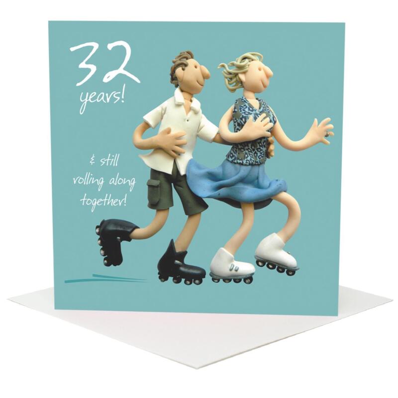 32nd Wedding Anniversary Card - Still Rolling Together - Polymer Clay Art by Erica Sturla - Fun UK