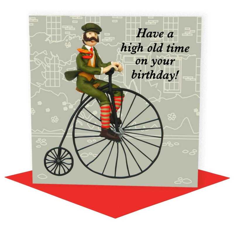 Penny farthing - Victorian cyclist themed birthday card - designed by Erica Sturla - 15cm square and blank inside, made in the UK