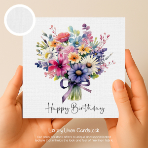 Floral Birthday Cards - Bright Colourful Floral Card - Luxury Linen Textured Card