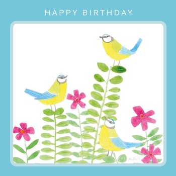 Holy Mackerel Blue Tits nature and bird themed birthday card by Ailsa Black - 15cm square - blank inside