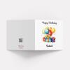 Personalised happy birthday card with balloons and gift boxes, custom name, vibrant colours - Smooth No Message - Kraft Brown