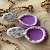 Handmade Lilac Clay Earrings: Silver Leaf Organic Circle Statement Earrings