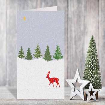 Stag in the snow Christmas card -  designed by Eloise Hall - 15.7 x 11cm and blank inside, made in the UK
