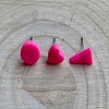 Fluorescent Pink Clay Stud Earrings: Hypoallergenic Micro Studs - Heart - none