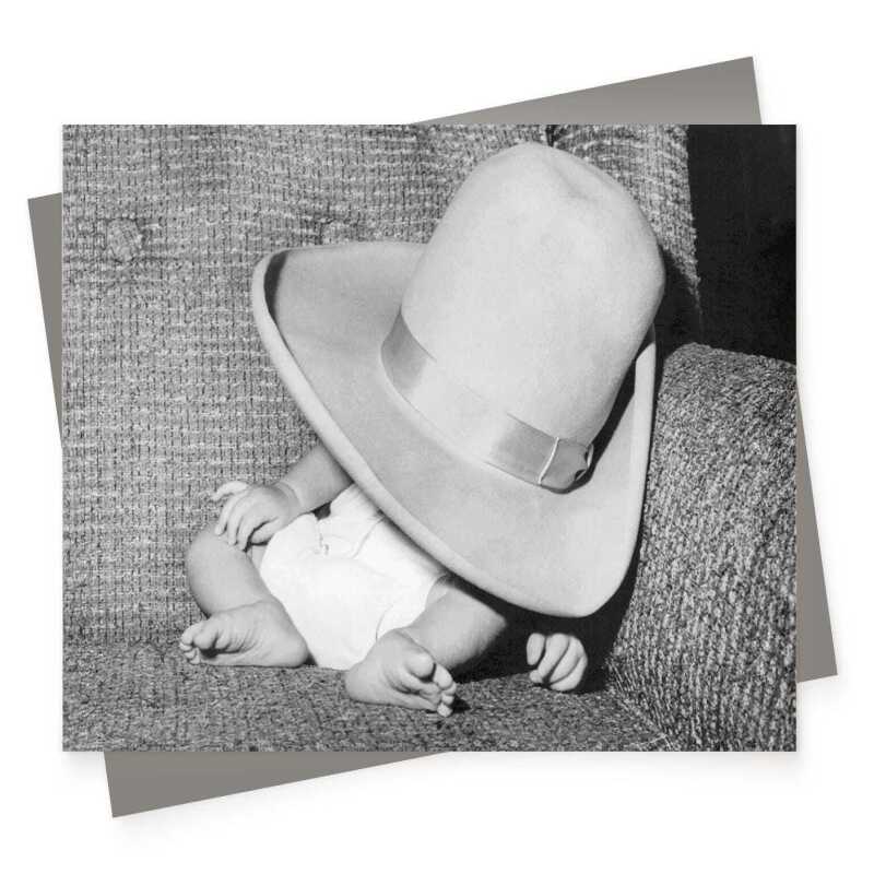 10 gallon baby, vintage photographic black and white new baby card  - 12.6 x 17.7cm and blank inside - made in the UK