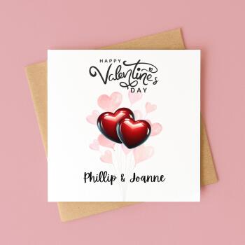 Custom Valentines Day Card Romantic Hearts, for Couples Anniversary Balloon Design