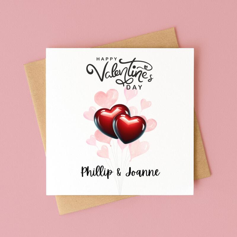 Custom Valentines Day Card Romantic Hearts, for Couples Anniversary Balloon Design - Smooth No Message - Kraft Brown