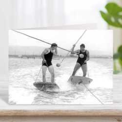 Gladiators, vintage photographic black and white water sports themed card  - 12.6 x 17.7cm and blank inside - made in the UK