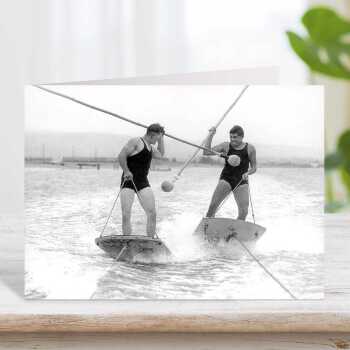 Gladiators, vintage photographic black and white water sports themed card  - 12.6 x 17.7cm and blank inside - made in the UK