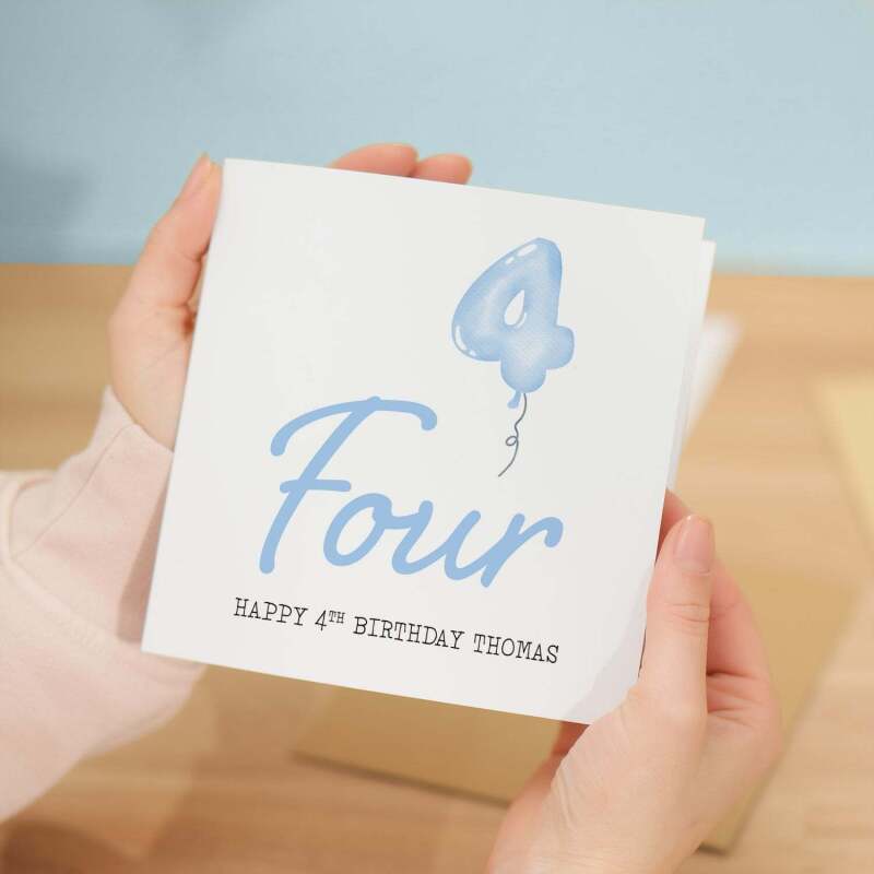 Personalisable 4th Birthday Card For Boy Four Year Old Birthday Card Custom Card For Fourth Birthday For Boy Happy 4th Birthday Card - Square (5.5x5.5) / Blank Inside
