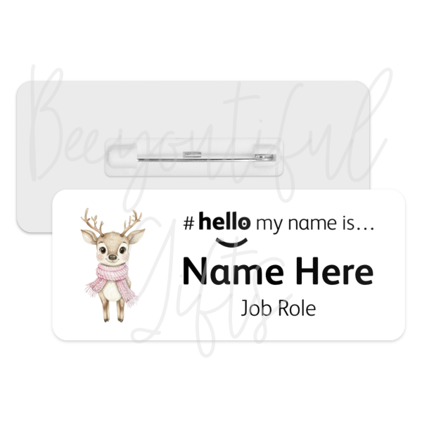 #hello my name is... Name Badge - Pink Scarf Reindeer