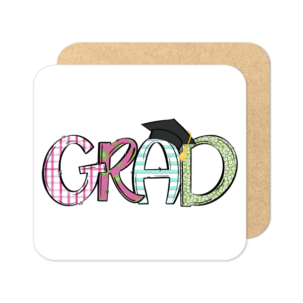 Graduation Coaster - Patterned Grad - Standard Wooden Coaster