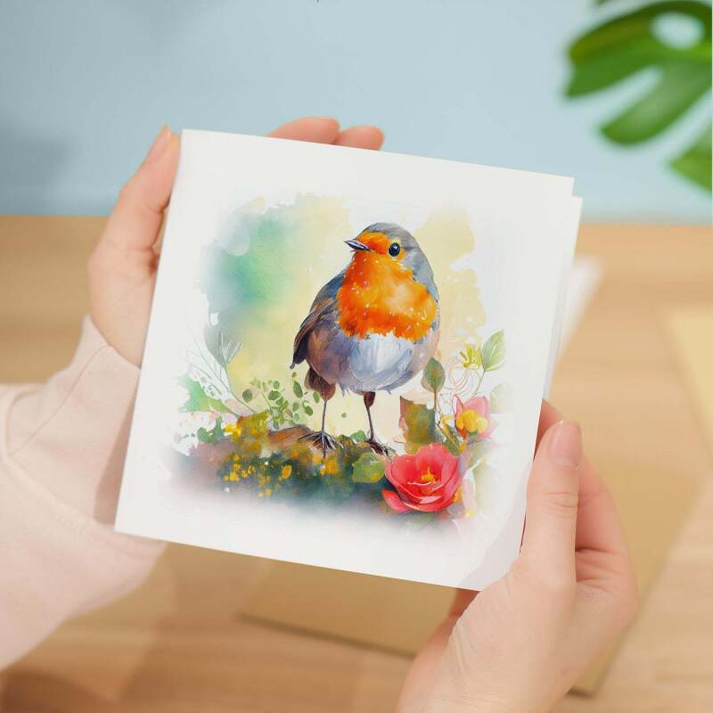 Notelet Card of a Robin For Anyone Any Occasion Card For Her or For Him Card For Birthday or Easter Card Thank You Card - Square (5.5x5.5) / Blank Inside