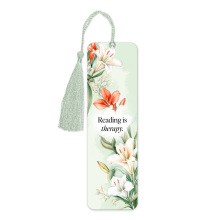Aluminium Bookmark with Tassel - Reading Is Therapy - Tall (Approx. 150mm x 45mm) - Double-Sided Print
