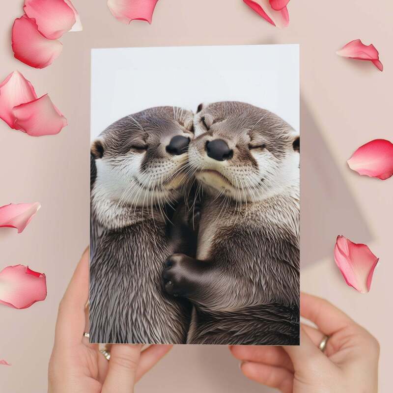 Anniversary Card – Cute Otters Cuddling, Love Card for Husband, Wife, Boyfriend, or Girlfriend - Portrait (5x7) / Blank Inside