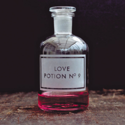 Holy Mackerel love potion retro themed blank greeting card for him or her - designed by Andy Poplar - 15cm square and blank inside for your message