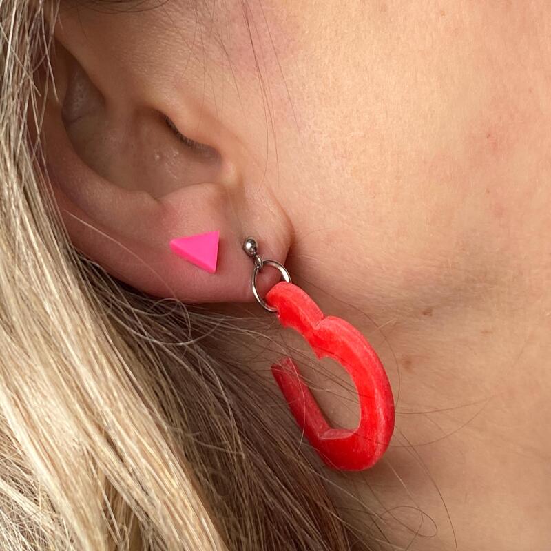 Fluorescent Pink Clay Stud Earrings: Hypoallergenic Micro Studs - Heart - none