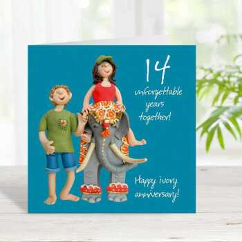 14th anniversary card (ivory anniversary card) - designed by Erica Sturla - 15cm square and blank inside, made in the UK