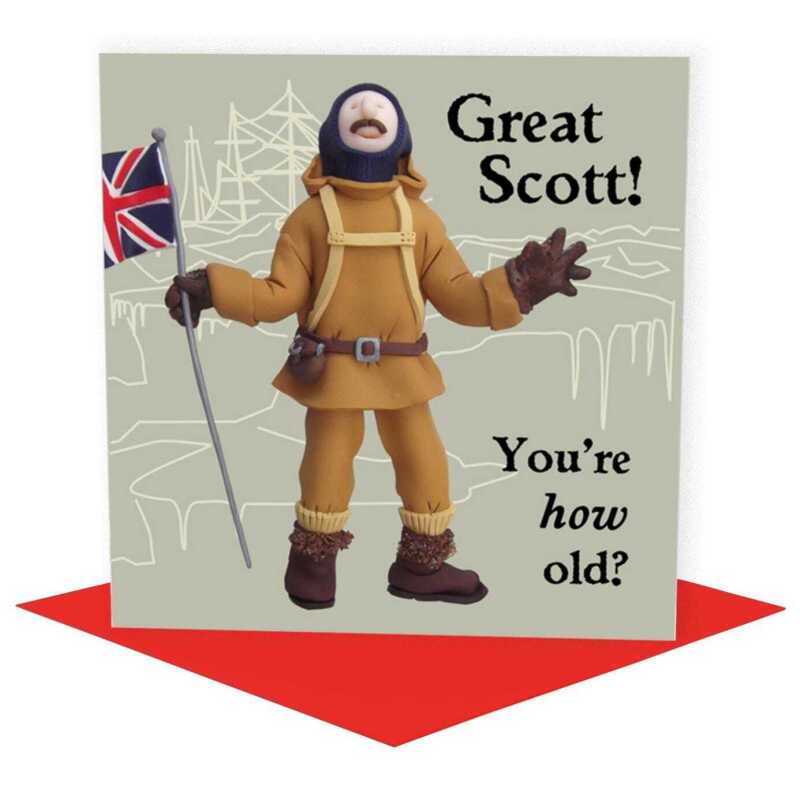 Great Scott! - Captain Scott themed birthday card - designed by Erica Sturla - 15cm square and blank inside, made in the UK