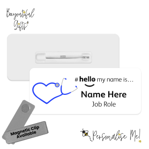 Name Badge - Heart Stethoscope Hello My Name is... - Dark Blue