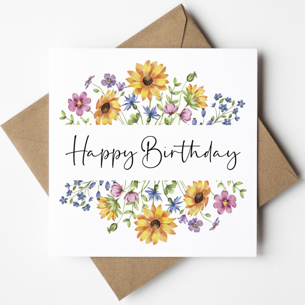 Floral Birthday Cards - Bright Colourful Floral Card - Standard Smooth Card