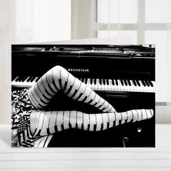 Piano Legs - vintage photographic black and white card featuring a women in piano tights - 12.6 x 17.7cm and blank inside - made in the UK