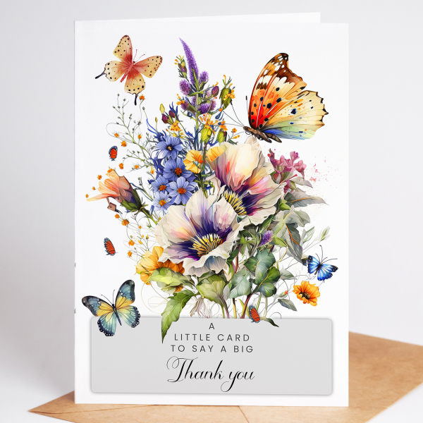 Thank You Card - A Little Card To Say A Big Thank You Floral Butterflies