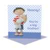 Hooray you're a big brother - new sibling card for a little boy - designed by Erica Sturla - 15cm square and blank inside, made in the UK