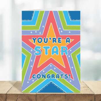 You're a star, congratulations card with a gorgeous printed envelope - 12 x 17cm and blank inside - made in the UK