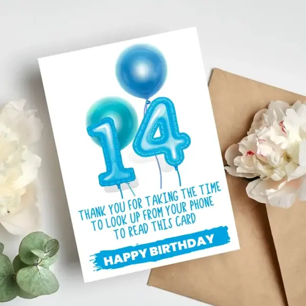 Birthday Card - Look Up From Your Phone - Light Blue - Small (Approx. A6)