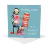 Knockout knitter birthday card for her - designed by Erica Sturla - 15cm square and blank inside, made in the UK