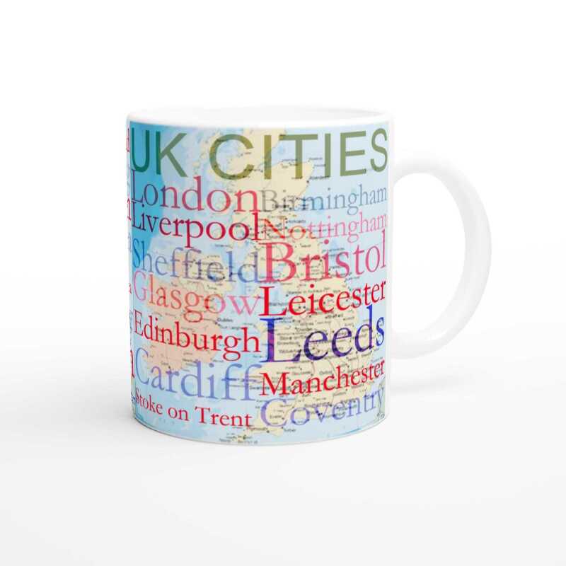 UK Cities Word Mug - Ceramic White