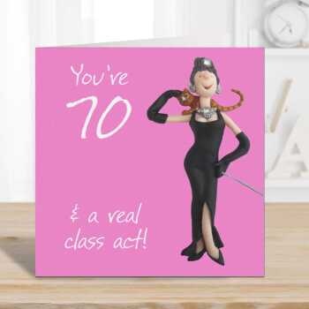 70th birthday card for her - designed by Erica Sturla - 15cm square and blank inside, made in the UK