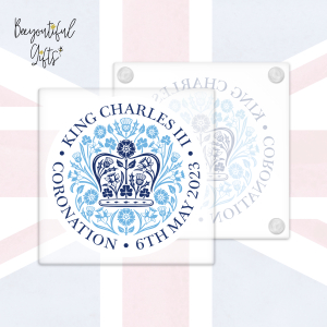 King Charles III Coronation Day May 2023 Official Emblem Glass Coaster - Blue