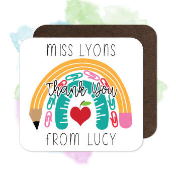 Personalised Teacher Coaster - Thank You School Themed Rainbow