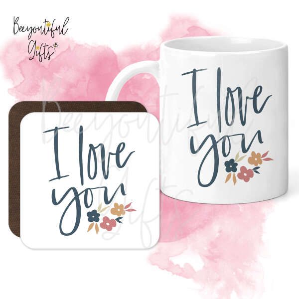 Mug & Coaster Set - Floral I Love You