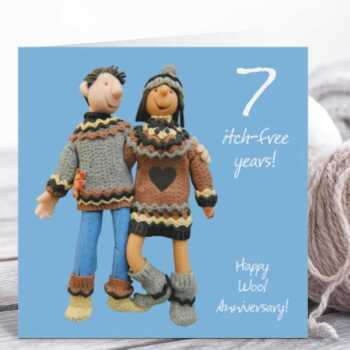 7th wedding anniversary card (wool anniversary card) - designed by Erica Sturla - 15cm square and blank inside, made in the UK