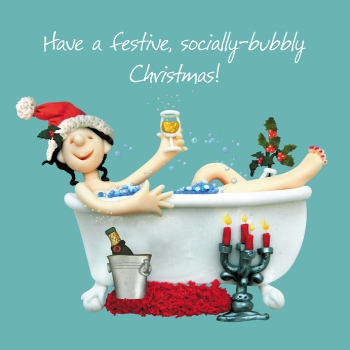Socially-Bubbly, a Christmas Card Designed by Erica Sturla for Holy Mackerel. Card is 150mm Square and Blank Inside.