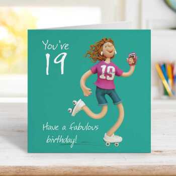 19th birthday card for her - designed by Erica Sturla - 15cm square and blank inside, made in the UK