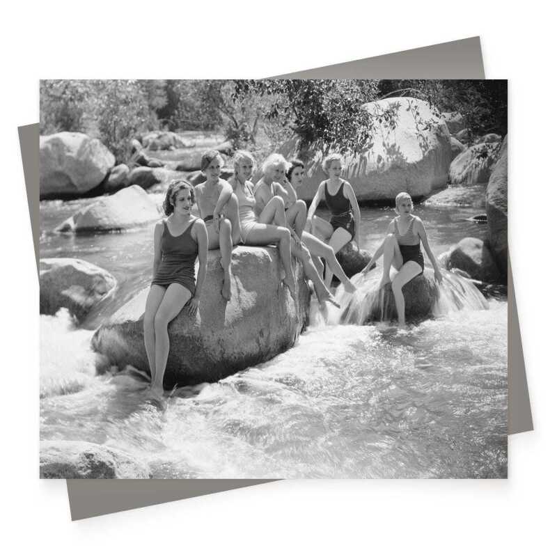 Perfect spot for a plunge - vintage black and white themed card  - 12.6 x 17.7cm and blank inside - made in the UK