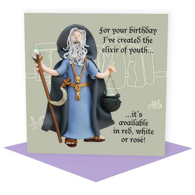 Elixir of youth - druid themed birthday card - designed by Erica Sturla - 15cm square and blank inside, made in the UK