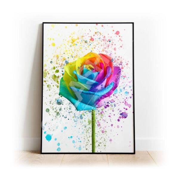 Rainbow Rose Splash Effect Art Print - A6 (Approx. 10cm x 15cm)