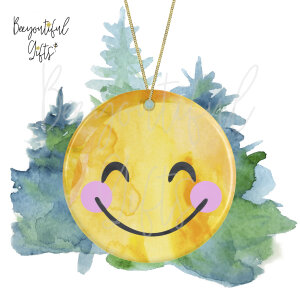 Watercolour Emoji Ceramic Christmas Tree Decoration - Smiling Face