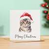 Fun Christmas Card of a Tabby Cat Wearing A Santa Hat Whimsical Watercolour Christmas Card For Animal Lover For Him or Her - Square (5.5x5.5) / Blank Inside