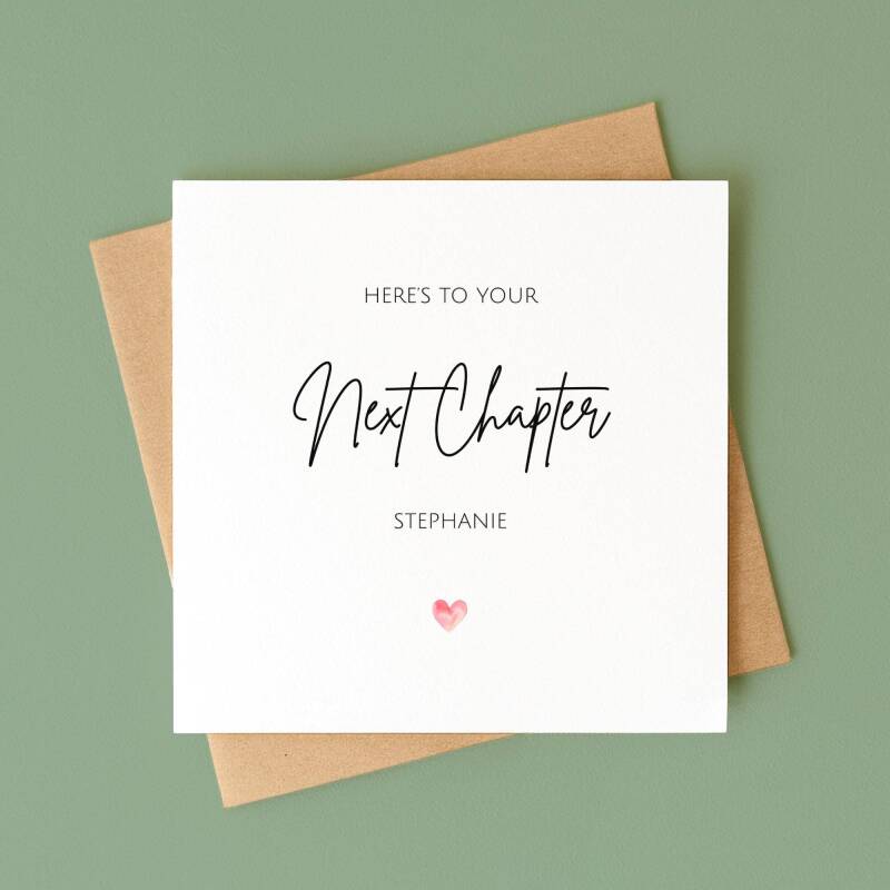 Personalised Leaving Card &ndash; Here&rsquo;s To Your Next Chapter &ndash; Farewell Card, Leaving Work Card, Goodbye Colleague Gift UK - Smooth No Message - Kraft Brown
