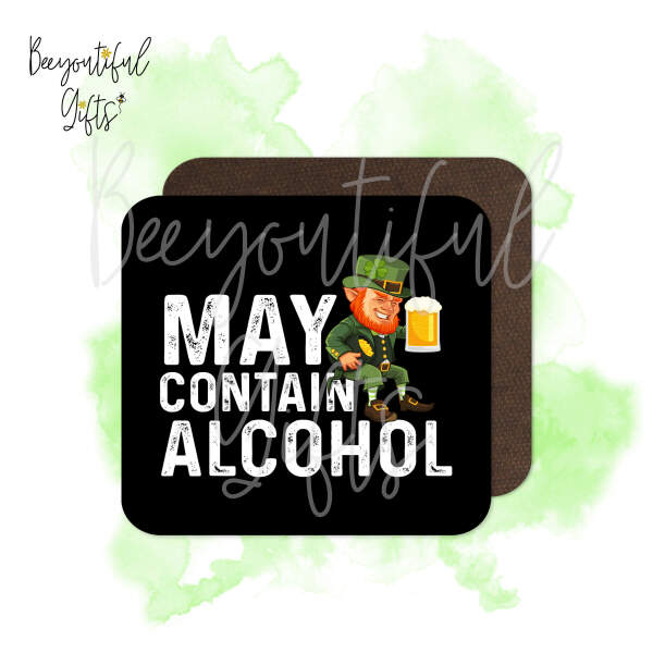 St. Patrick's Day Coaster - May Contain Alcohol Cartoon Leprechaun